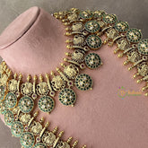 Vriksham Precious Kemp Stone Green Coin with Peacock Design Bridal Set-G18655